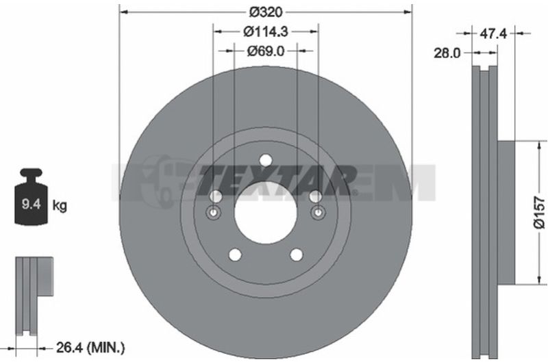 Lkw- und Busersatzteile - Bremssystem - Scheibenbremse und Trommelbremse - Bremsscheibe - TEX92237603