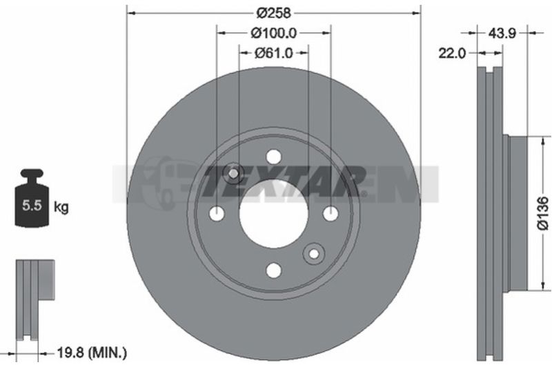Lkw- und Busersatzteile - Bremssystem - Scheibenbremse und Trommelbremse - Bremsscheibe - TEX92241503