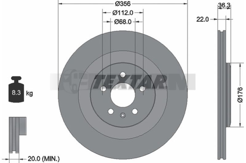 Lkw- und Busersatzteile - Bremssystem - Scheibenbremse und Trommelbremse - Bremsscheibe - TEX92241803