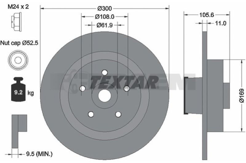 Lkw- und Busersatzteile - Bremssystem - Scheibenbremse und Trommelbremse - Bremsscheibe - TEX92252903