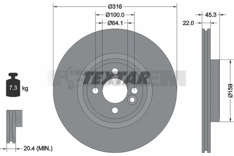 Lkw- und Busersatzteile - Bremssystem - Scheibenbremse und Trommelbremse - Bremsscheibe - TEX92255003
