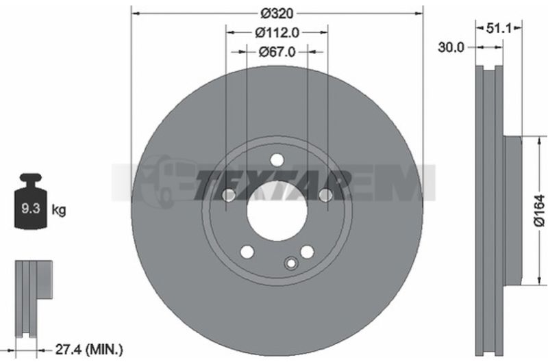 Lkw- und Busersatzteile - Bremssystem - Scheibenbremse und Trommelbremse - Bremsscheibe - TEX92258003