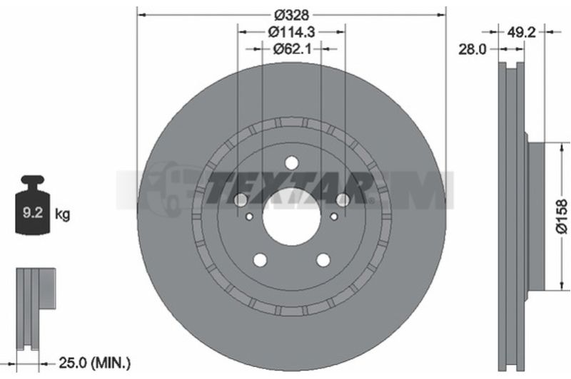 Lkw- und Busersatzteile - Bremssystem - Scheibenbremse und Trommelbremse - Bremsscheibe - TEX92259405