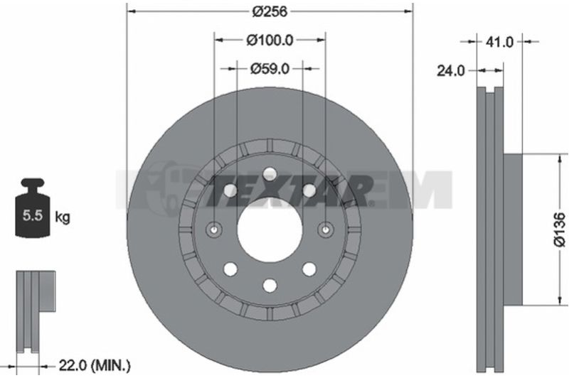 Lkw- und Busersatzteile - Bremssystem - Scheibenbremse und Trommelbremse - Bremsscheibe - TEX92262705