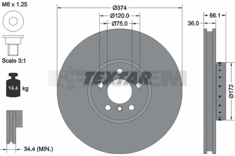 Lkw- und Busersatzteile - Bremssystem - Scheibenbremse und Trommelbremse - Bremsscheibe - TEX92266125