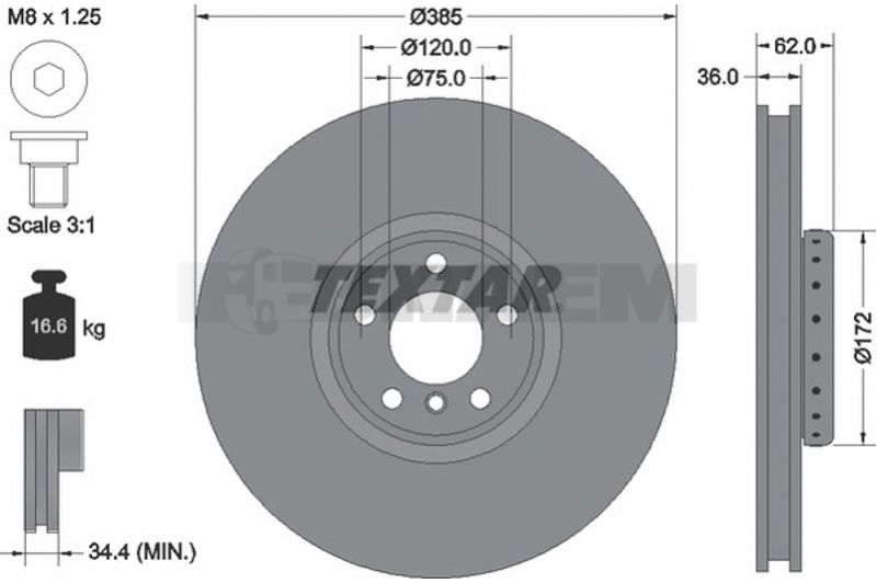 Lkw- und Busersatzteile - Bremssystem - Scheibenbremse und Trommelbremse - Bremsscheibe - TEX92266425