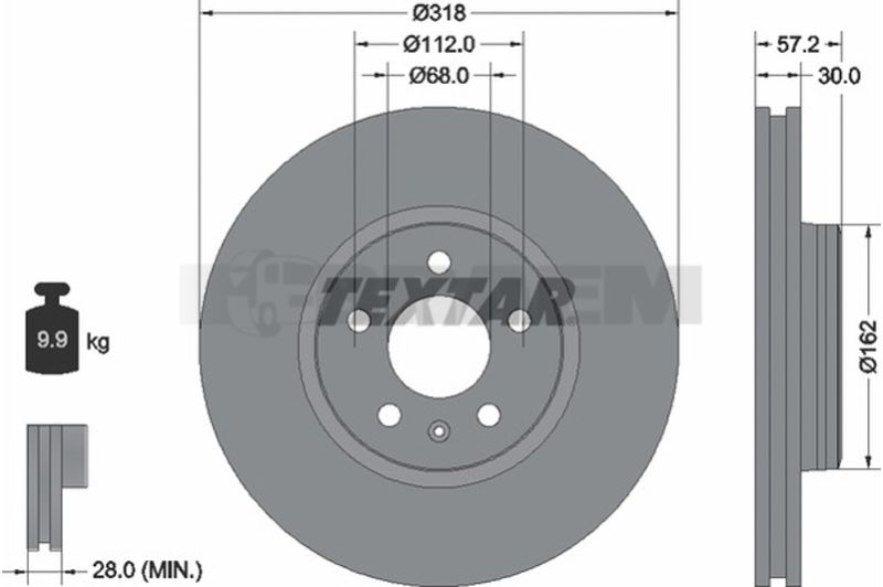 Lkw- und Busersatzteile - Bremssystem - Scheibenbremse und Trommelbremse - Bremsscheibe - TEX92282705