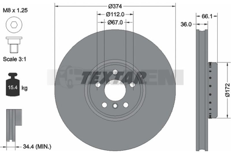 Lkw- und Busersatzteile - Bremssystem - Scheibenbremse und Trommelbremse - Bremsscheibe - TEX92290325