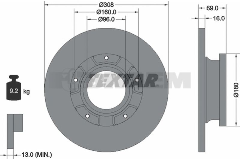 Lkw- und Busersatzteile - Bremssystem - Scheibenbremse und Trommelbremse - Bremsscheibe - TEX92292603