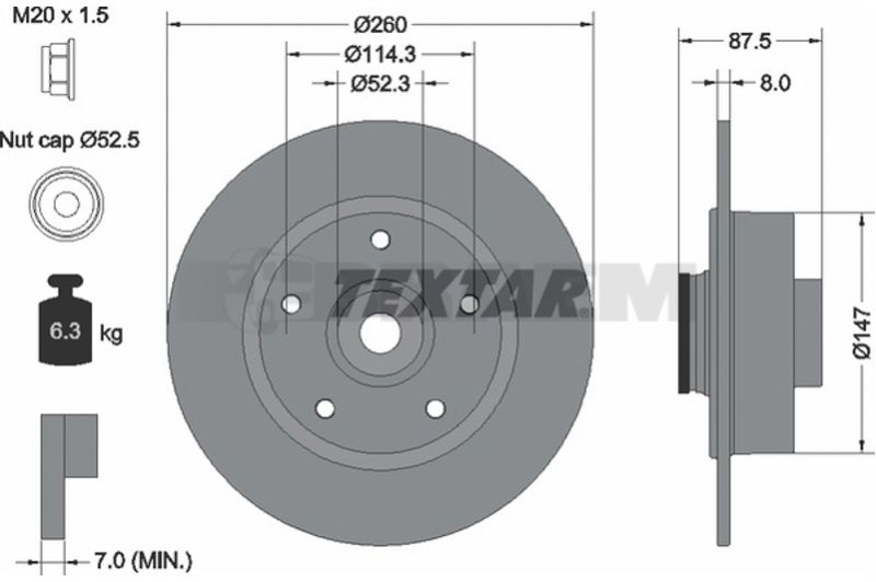Lkw- und Busersatzteile - Bremssystem - Scheibenbremse und Trommelbremse - Bremsscheibe - TEX92295203