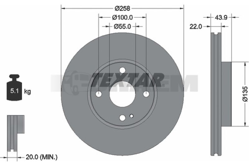 Lkw- und Busersatzteile - Bremssystem - Scheibenbremse und Trommelbremse - Bremsscheibe - TEX92300903