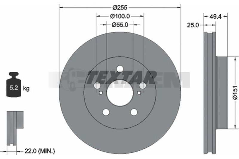 Lkw- und Busersatzteile - Bremssystem - Scheibenbremse und Trommelbremse - Bremsscheibe - TEX92301703