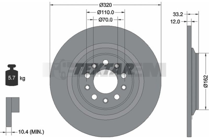 Lkw- und Busersatzteile - Bremssystem - Scheibenbremse und Trommelbremse - Bremsscheibe - TEX92304103