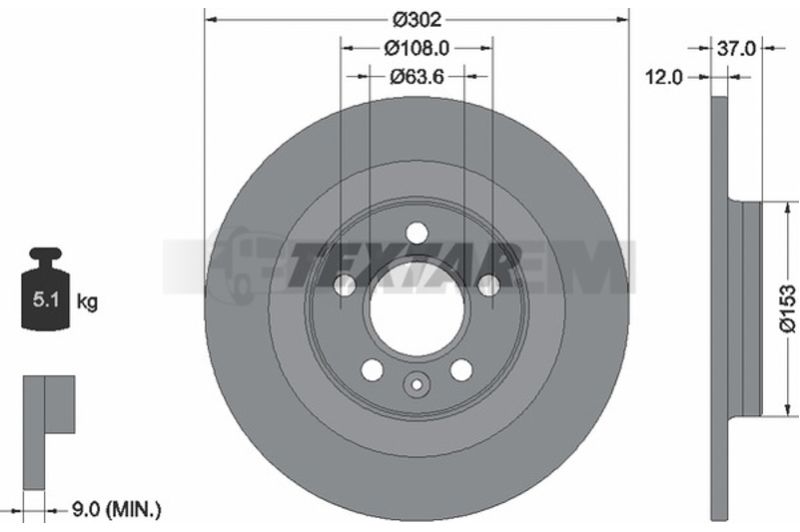 Lkw- und Busersatzteile - Bremssystem - Scheibenbremse und Trommelbremse - Bremsscheibe - TEX92304703