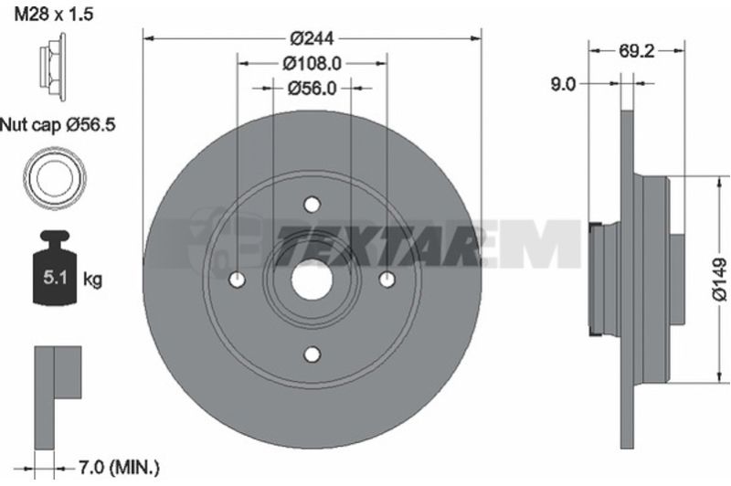 Lkw- und Busersatzteile - Bremssystem - Scheibenbremse und Trommelbremse - Bremsscheibe - TEX92305403