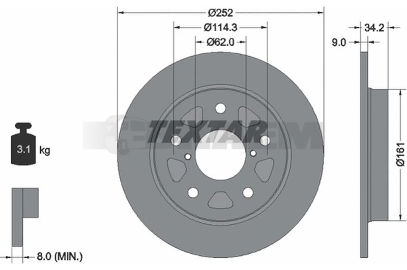 Lkw- und Busersatzteile - Bremssystem - Scheibenbremse und Trommelbremse - Bremsscheibe - TEX92305703