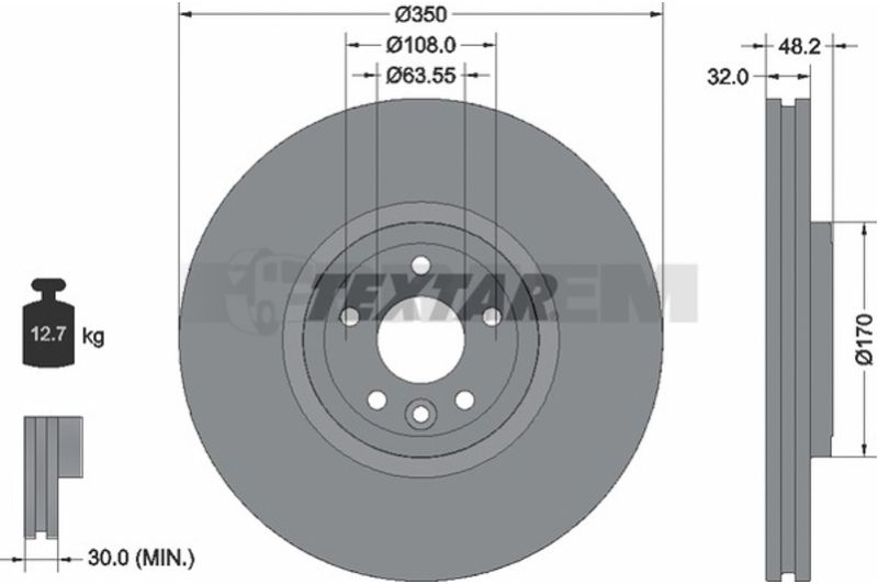 Lkw- und Busersatzteile - Bremssystem - Scheibenbremse und Trommelbremse - Bremsscheibe - TEX92308303