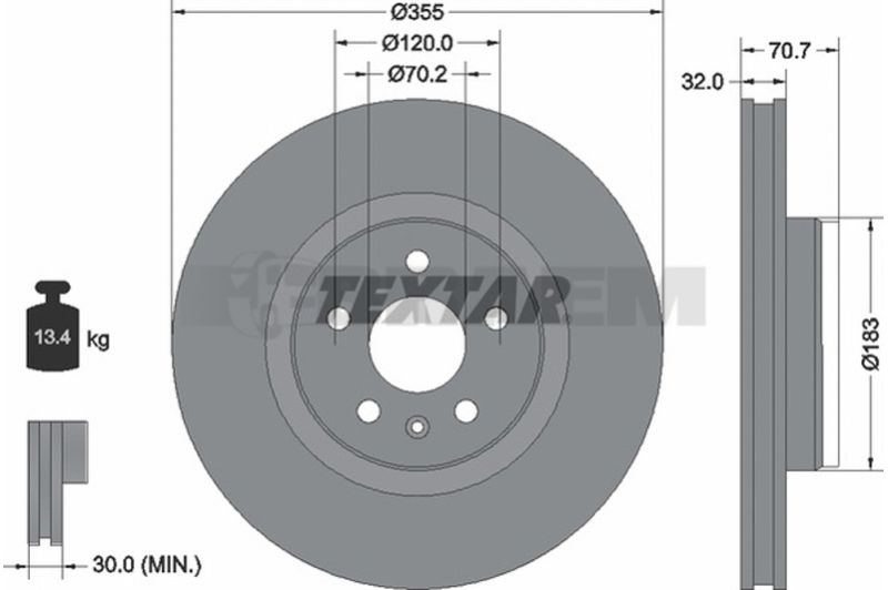 Lkw- und Busersatzteile - Bremssystem - Scheibenbremse und Trommelbremse - Bremsscheibe - TEX92313905