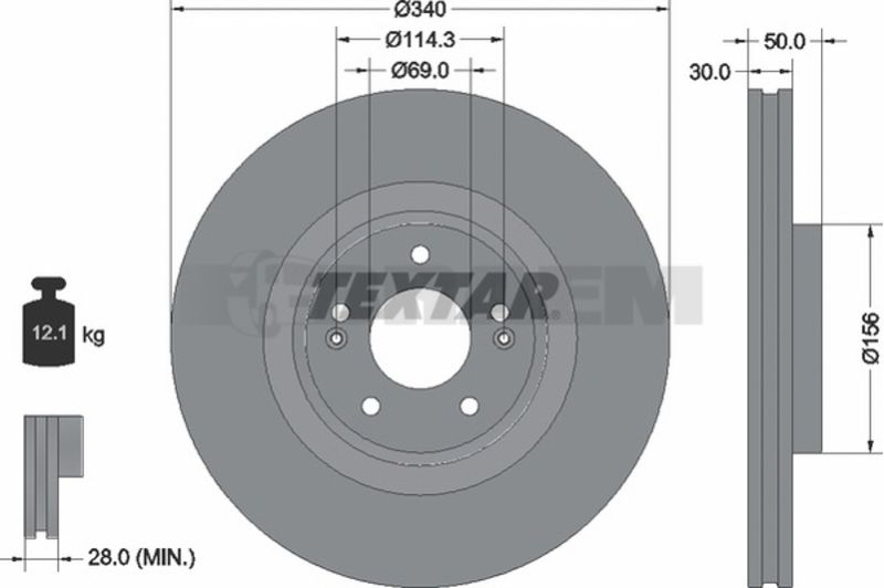 Lkw- und Busersatzteile - Bremssystem - Scheibenbremse und Trommelbremse - Bremsscheibe - TEX92316303