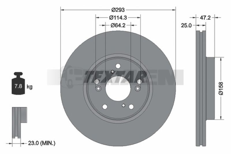 Lkw- und Busersatzteile - Bremssystem - Scheibenbremse und Trommelbremse - Bremsscheibe - TEX92321303