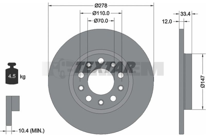 Lkw- und Busersatzteile - Bremssystem - Scheibenbremse und Trommelbremse - Bremsscheibe - TEX92327103