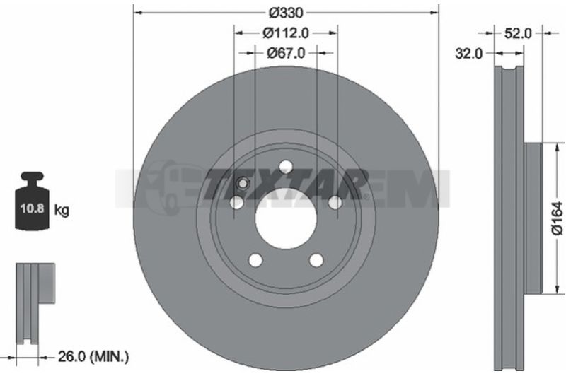 Lkw- und Busersatzteile - Bremssystem - Scheibenbremse und Trommelbremse - Bremsscheibe - TEX92334903