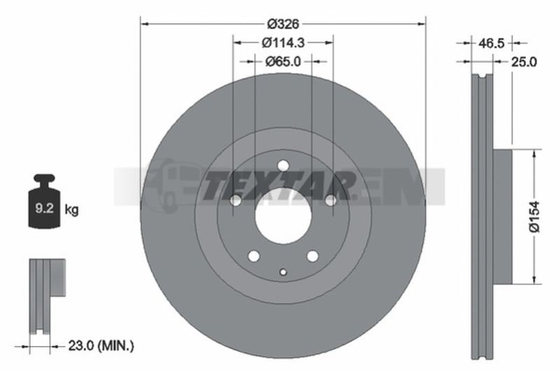 Lkw- und Busersatzteile - Bremssystem - Scheibenbremse und Trommelbremse - Bremsscheibe - TEX92337603