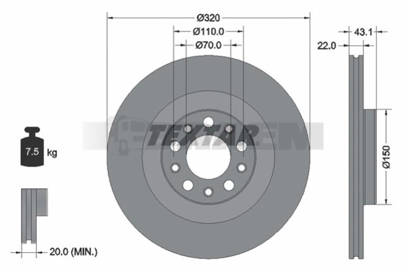 Lkw- und Busersatzteile - Bremssystem - Scheibenbremse und Trommelbremse - Bremsscheibe - TEX92337803