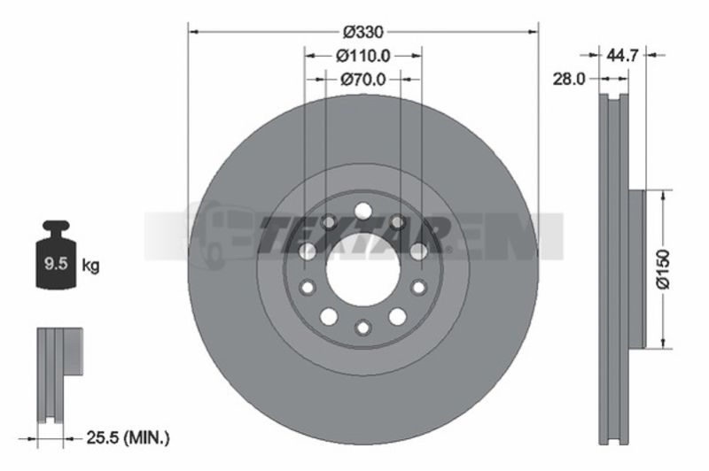 Lkw- und Busersatzteile - Bremssystem - Scheibenbremse und Trommelbremse - Bremsscheibe - TEX92337905