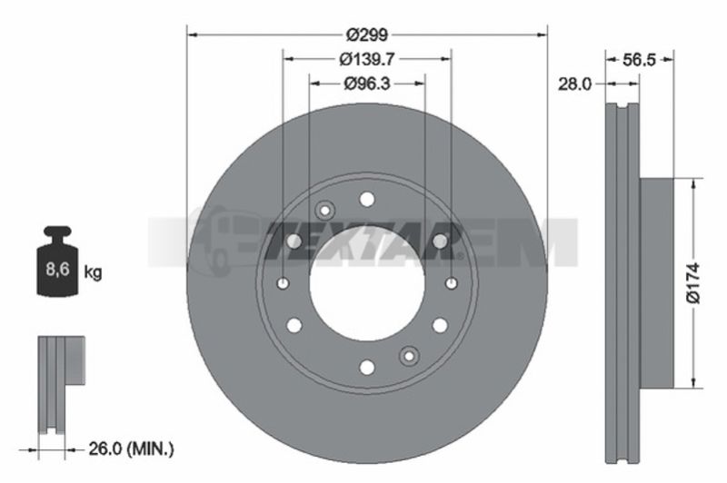 Lkw- und Busersatzteile - Bremssystem - Scheibenbremse und Trommelbremse - Bremsscheibe - TEX92338103