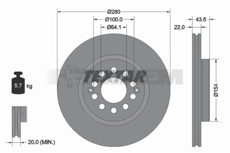 Lkw- und Busersatzteile - Bremssystem - Scheibenbremse und Trommelbremse - Bremsscheibe - TEX92342603