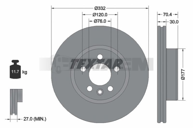 Lkw- und Busersatzteile - Bremssystem - Scheibenbremse und Trommelbremse - Bremsscheibe - TEX92345105