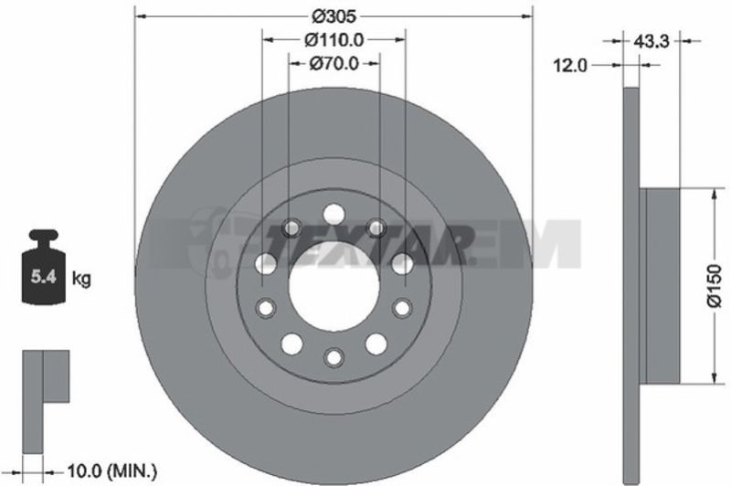 Lkw- und Busersatzteile - Bremssystem - Scheibenbremse und Trommelbremse - Bremsscheibe - TEX92351003