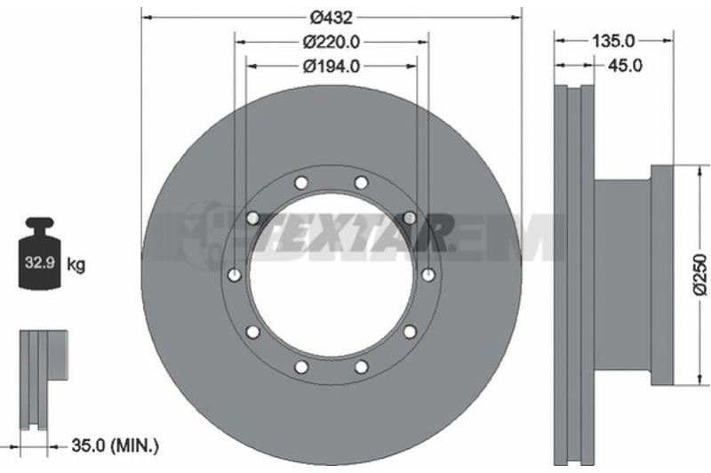 Lkw- und Busersatzteile - Bremssystem - Scheibenbremse und Trommelbremse - Bremsscheibe - TEX93058100