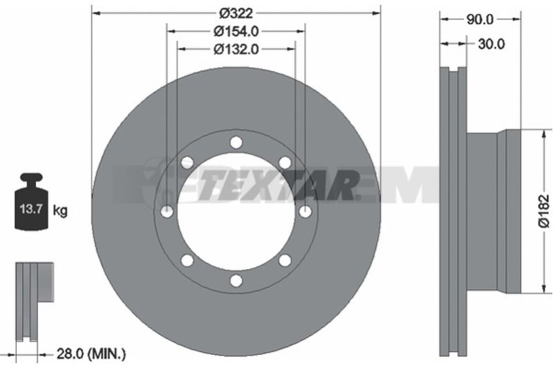 Lkw- und Busersatzteile - Bremssystem - Scheibenbremse und Trommelbremse - Bremsscheibe - TEX93058800