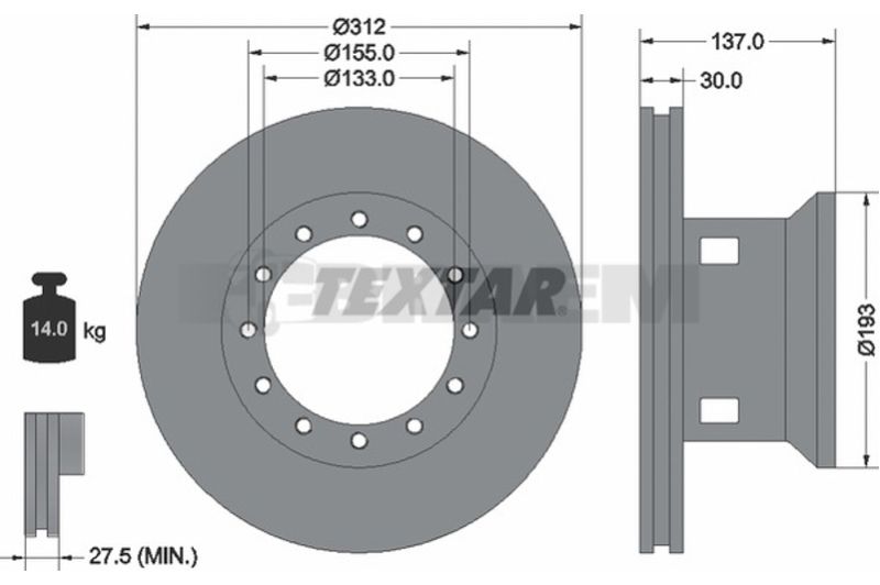 Lkw- und Busersatzteile - Bremssystem - Scheibenbremse und Trommelbremse - Bremsscheibe - TEX93066400