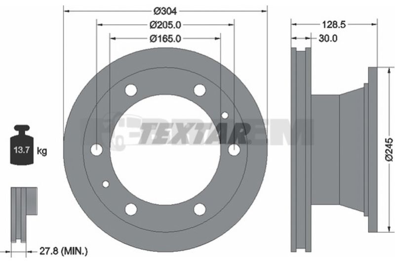 Lkw- und Busersatzteile - Bremssystem - Scheibenbremse und Trommelbremse - Bremsscheibe - TEX93084800