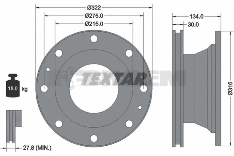 Lkw- und Busersatzteile - Bremssystem - Scheibenbremse und Trommelbremse - Bremsscheibe - TEX93084900