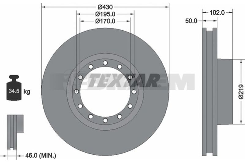Lkw- und Busersatzteile - Bremssystem - Scheibenbremse und Trommelbremse - Bremsscheibe - TEX93085200