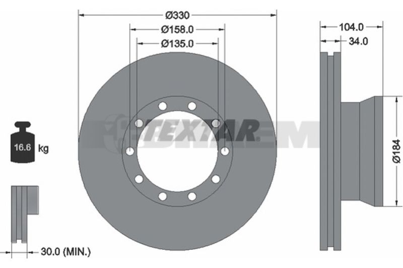 Lkw- und Busersatzteile - Bremssystem - Scheibenbremse und Trommelbremse - Bremsscheibe - TEX93085400