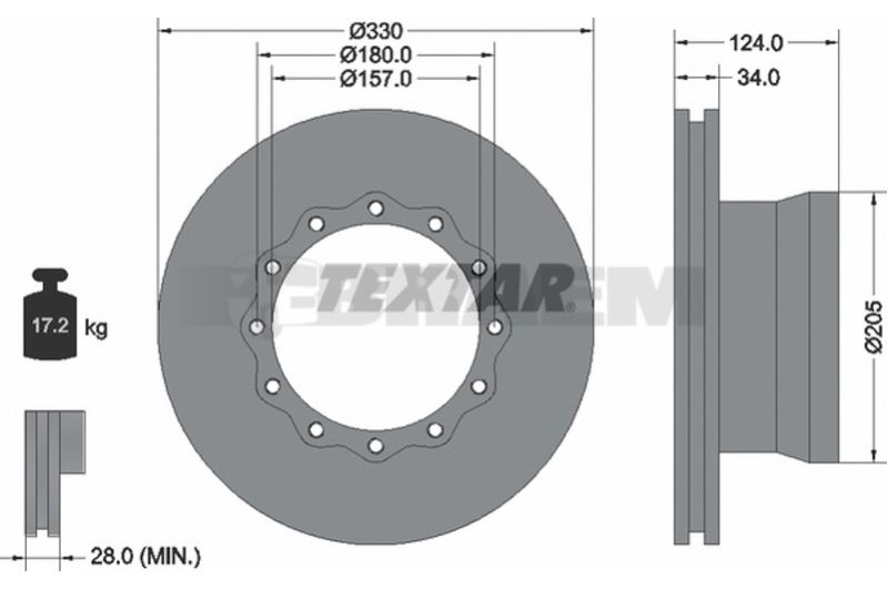 Lkw- und Busersatzteile - Bremssystem - Scheibenbremse und Trommelbremse - Bremsscheibe - TEX93085500