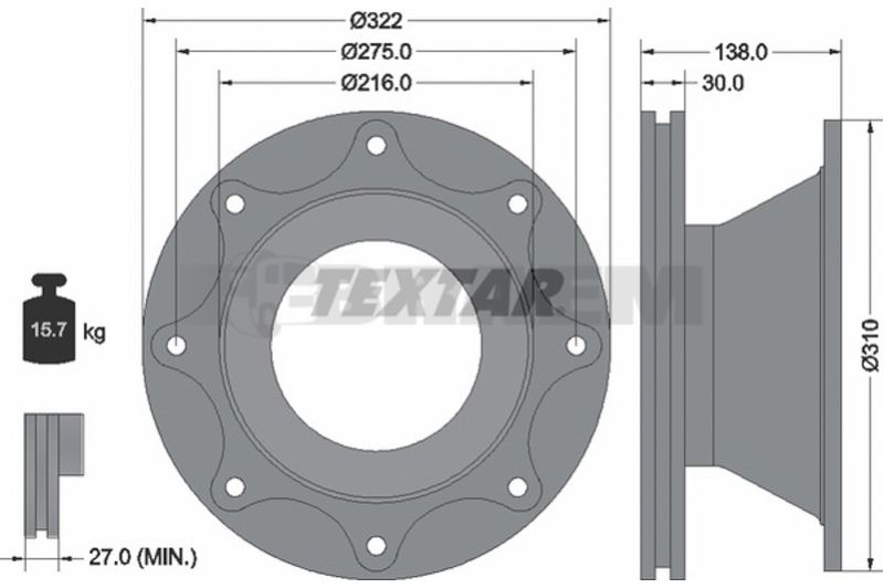 Lkw- und Busersatzteile - Bremssystem - Scheibenbremse und Trommelbremse - Bremsscheibe - TEX93086500