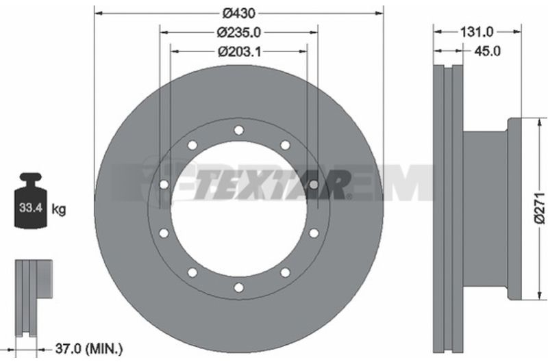 Lkw- und Busersatzteile - Bremssystem - Scheibenbremse und Trommelbremse - Bremsscheibe - TEX93086800