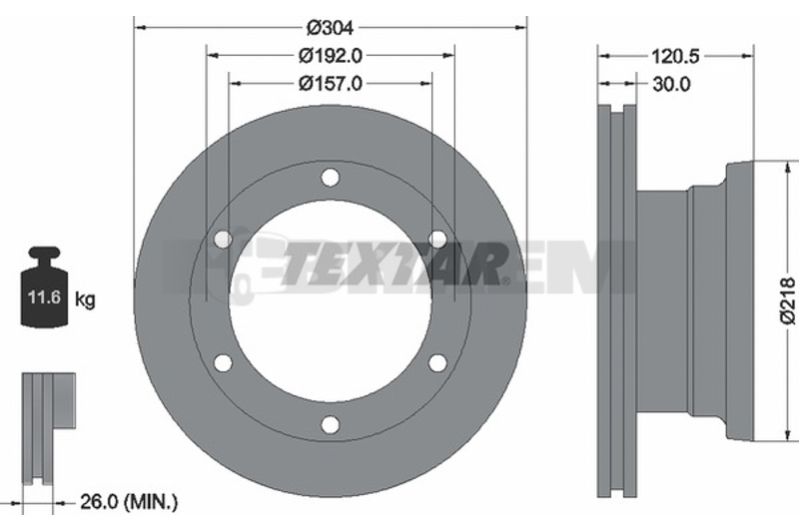 Lkw- und Busersatzteile - Bremssystem - Scheibenbremse und Trommelbremse - Bremsscheibe - TEX93087500