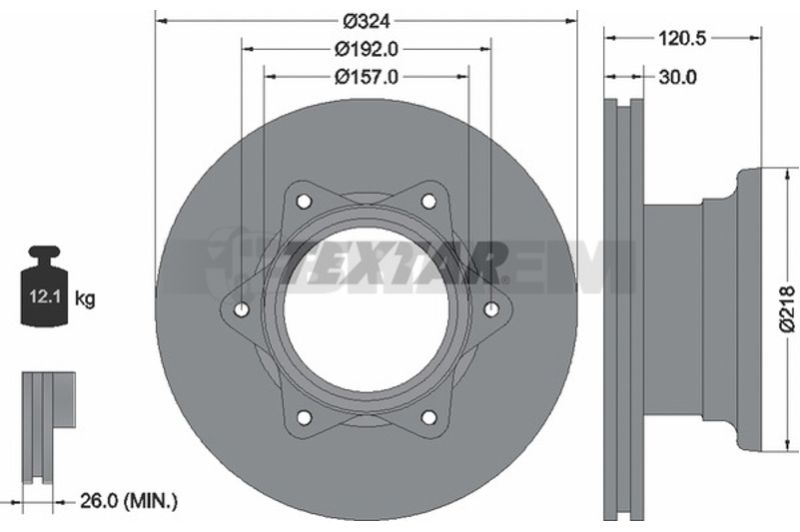 Lkw- und Busersatzteile - Bremssystem - Scheibenbremse und Trommelbremse - Bremsscheibe - TEX93087700