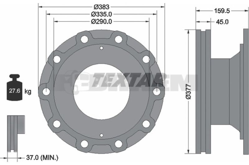Lkw- und Busersatzteile - Bremssystem - Scheibenbremse und Trommelbremse - Bremsscheibe - TEX93095100