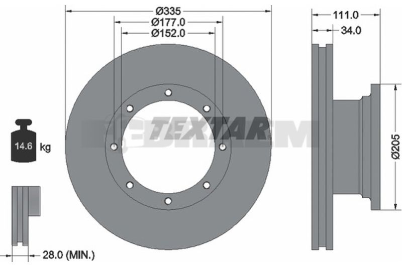 Lkw- und Busersatzteile - Bremssystem - Scheibenbremse und Trommelbremse - Bremsscheibe - TEX93102000