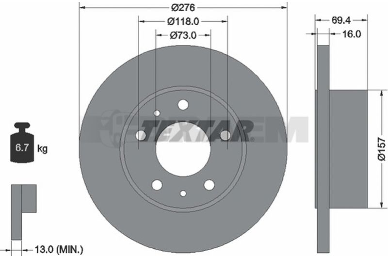 Lkw- und Busersatzteile - Bremssystem - Scheibenbremse und Trommelbremse - Bremsscheibe - TEX93104700