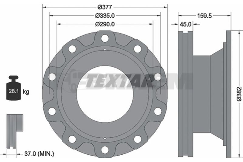 Lkw- und Busersatzteile - Bremssystem - Scheibenbremse und Trommelbremse - Bremsscheibe - TEX93104900