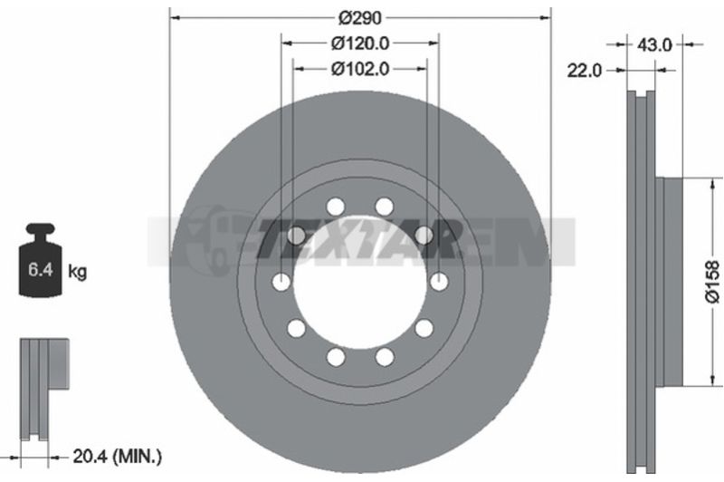 Lkw- und Busersatzteile - Bremssystem - Scheibenbremse und Trommelbremse - Bremsscheibe - TEX93105600